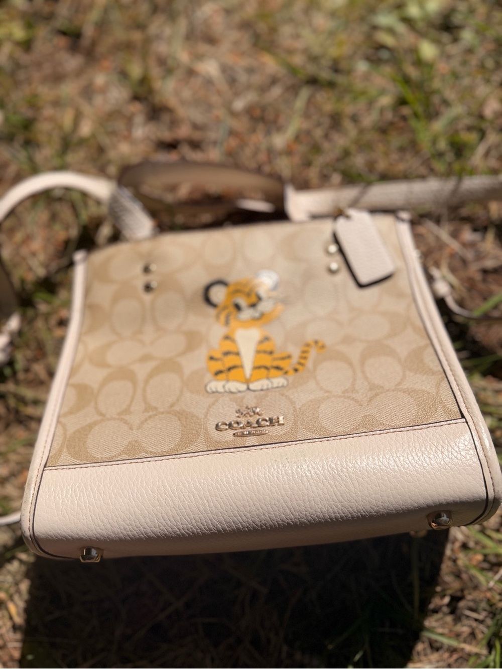 Coach Beige Signature Canvas Crossbody with Tiger Motif